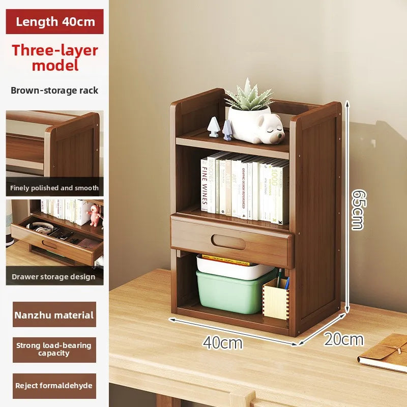 Bamboo Desktop Multi-Layer Storage Rack, Student Desk Storage Cabinet, Office File Rack, Bookshelf, Miscellaneous Storage Rack