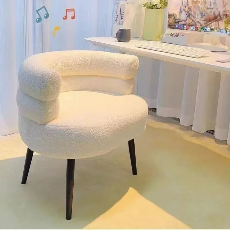 Simple Home Modern Nordic Style Single Sofa Chair with Black Metal Legs Soft Teddy Fleece for Living Room Bedroom Home Furniture