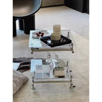 Acrylic 2-Tier Rolling Side Table, Mobile Storage Cart for Couch, Small Space-Saving Coffee Table with Wheels, Clear for Home