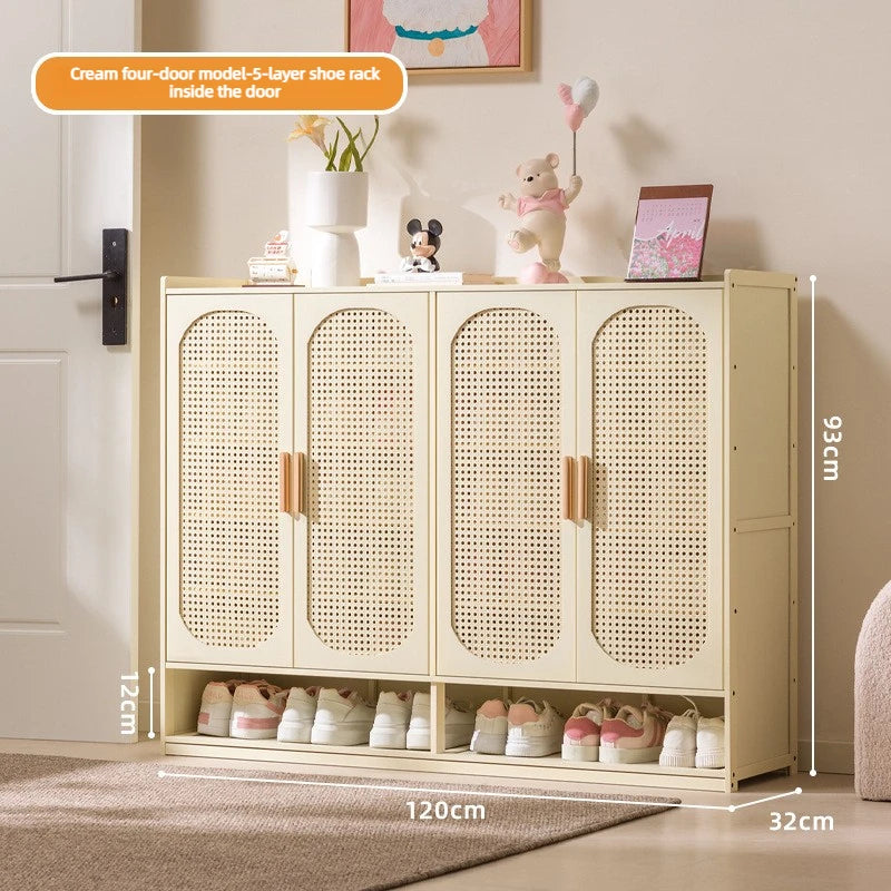 Multi Layer Bamboo Antique Style Shoe Cabinet, Rattan Breathable Shoe Cabinet, Living Room Kitchen Dining Room Storage Cabinet
