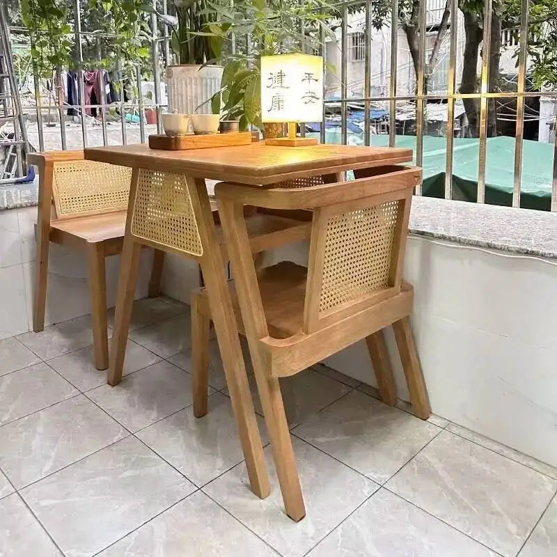Garden Leisure Balcony Tea Table Solid Three-Piece Patio Furniture Rattan Wood Outdoor Tables and Chairs Furniture Nordic Sets M