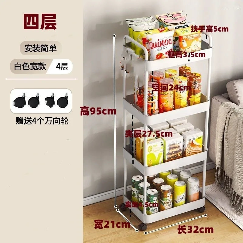 Four Wheel Rolling Storage Cart, Mobile Snack Box and Bathroom Organizer, Easy to Assemble Frame