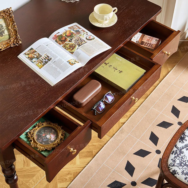 Vintage Solid Wood Desk, Black Study Desk, Makeup Table