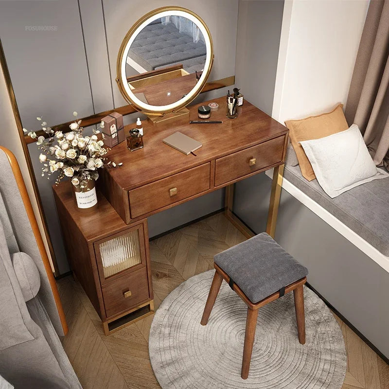 Simple Solid Wood Dressing Table for Bedroom Small Convenient Storage Integrated Dresser Chinese Creative Dressers for Hotel A