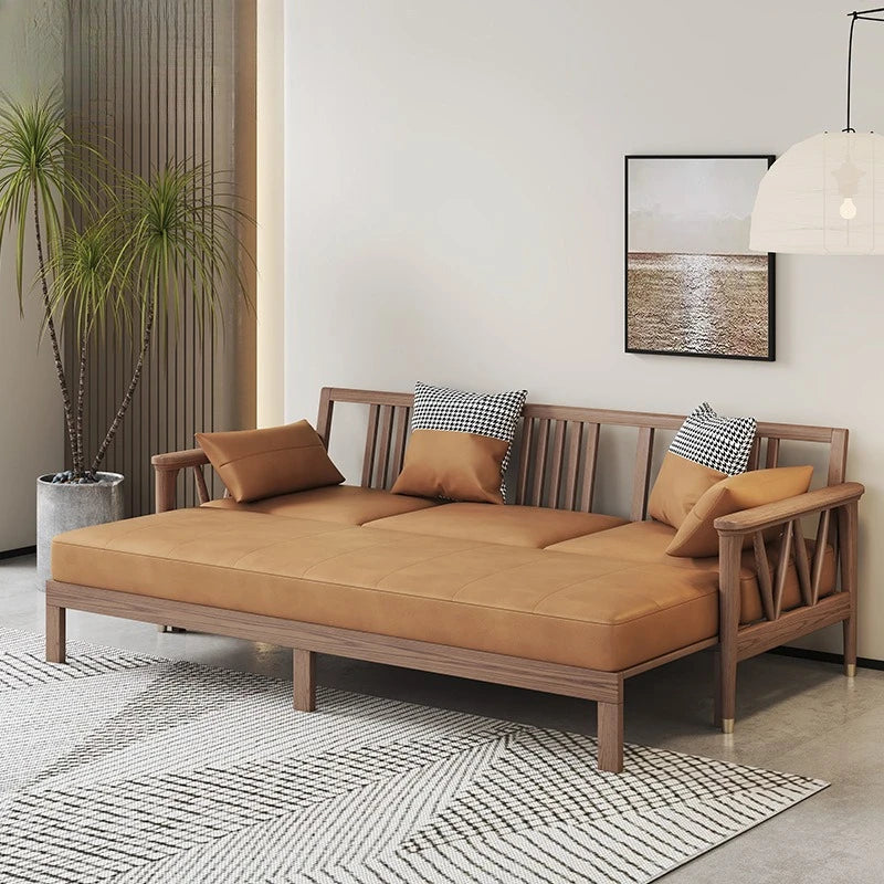 DSA Small Apartment Dual-Purpose Solid Wood Sofa Bed, Multi-Functional Pull-Out Retractable Sofa Bed, Double Sofa Bed