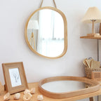 Japanese Style Wooden Wall Mirror for Bathroom Bamboo Rattan Vanity Irregular Frame Mirror Washroom Decoration Home Decor