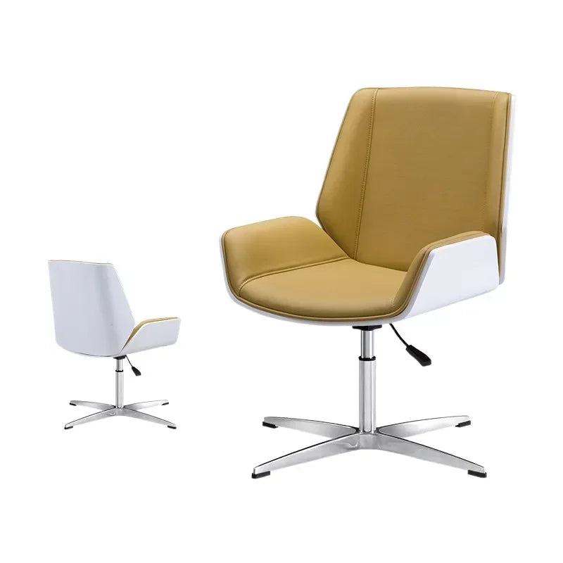 Luxury Leather Office Chair with Solid Wood Accent，Modern Swivel Executive Chair for Home Office Conference Room