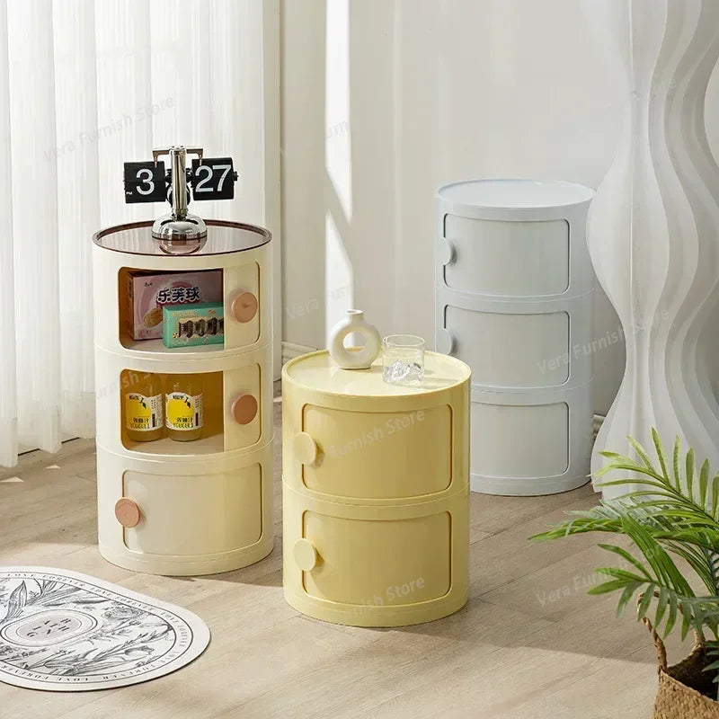 Nordic round Household Simple Creative Bedside Tables Bedroom Storage Cabinet Plastic Light Luxury Combination Small Cabinets