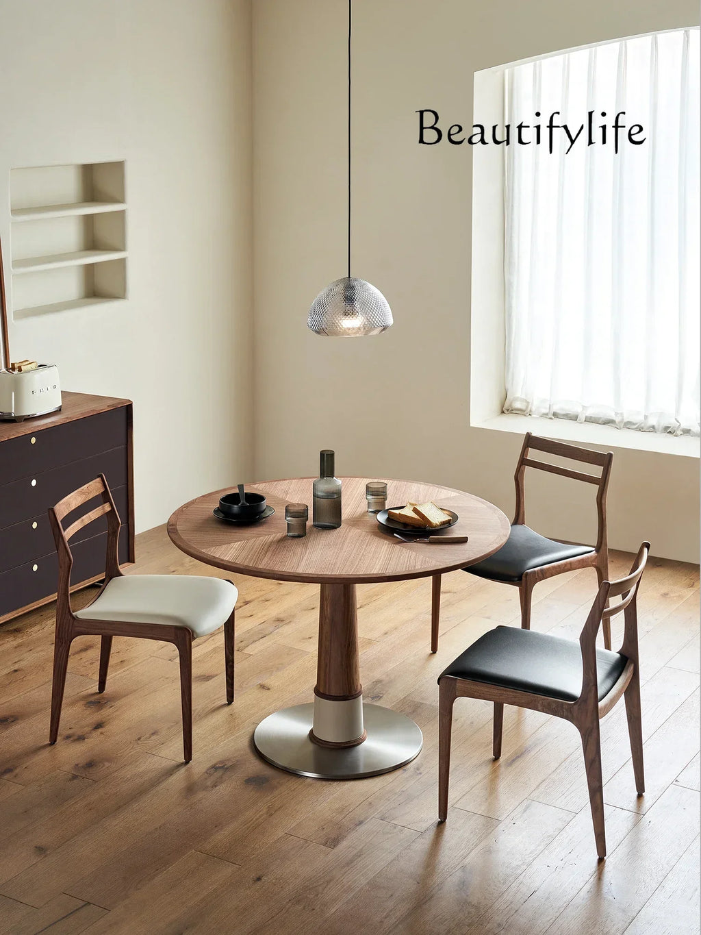 N19 Bamboo Dragonfly Black North American Imported Ash Wood Solid Wood round Dining Table Small Apartment Italian Minimalist Z