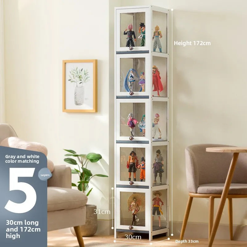 Figure Display Cabinet Imitation Glass Transparent Dust-Proof Display Cabinet Lego Toys Acrylic Storage Box Bookcase Shelf