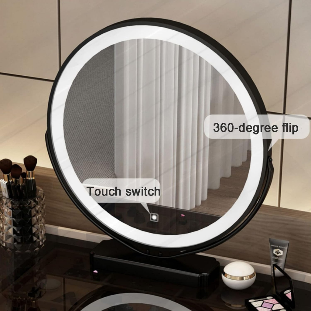 Modern Makeup Vanity Set with LED Mirror & Stool, 2 Drawers for Bedroom