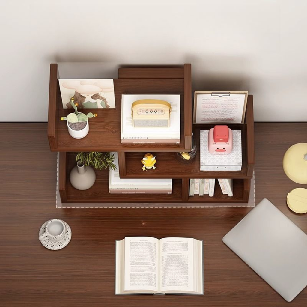 Modern Minimalist 3-Tier Desktop Bookshelf with Storage for Home Office