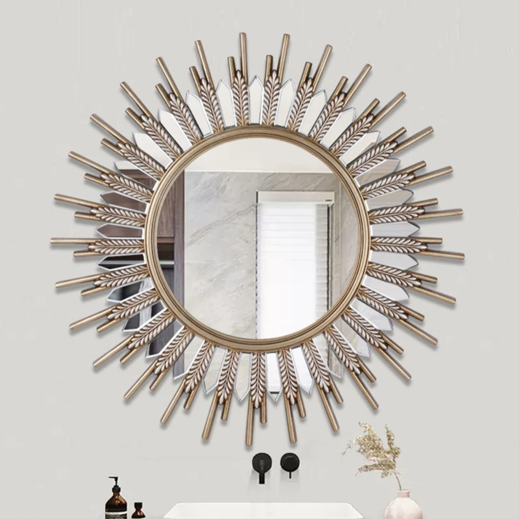 Sunflower decorative wall mirror with LED light, luxury artistic mirror for living room, entryway, bathroom, bedroom, vanity and modern home wall decor