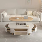 Modern Scandinavian Oval Lift-Top Coffee Table with 3 Drawers, Solid Wood Storage Table