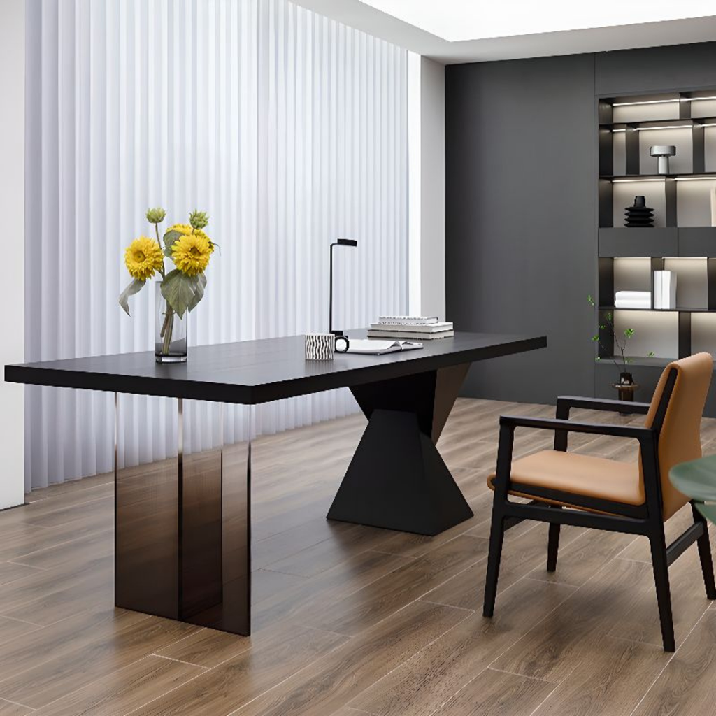 Modern oak and acrylic desk with built-in Smart Socket, wireless charging and power outlet, minimalist workspace desk for home office and bedroom