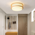 Modern Japanese Wood Drum Ceiling Light, Solid Wood Cylindrical Ceiling Fixture