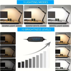 LED Clip-On Desk Lamp with Long Adjustable Arm, Clamp Table Light