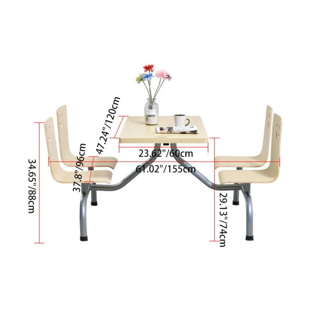Modern Connected Dining Table and Chair Set, Commercial Restaurant & Café Furniture