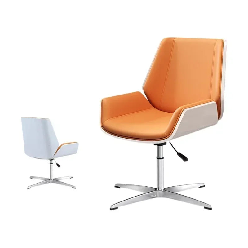 Luxury Leather Office Chair with Solid Wood Accent，Modern Swivel Executive Chair for Home Office Conference Room