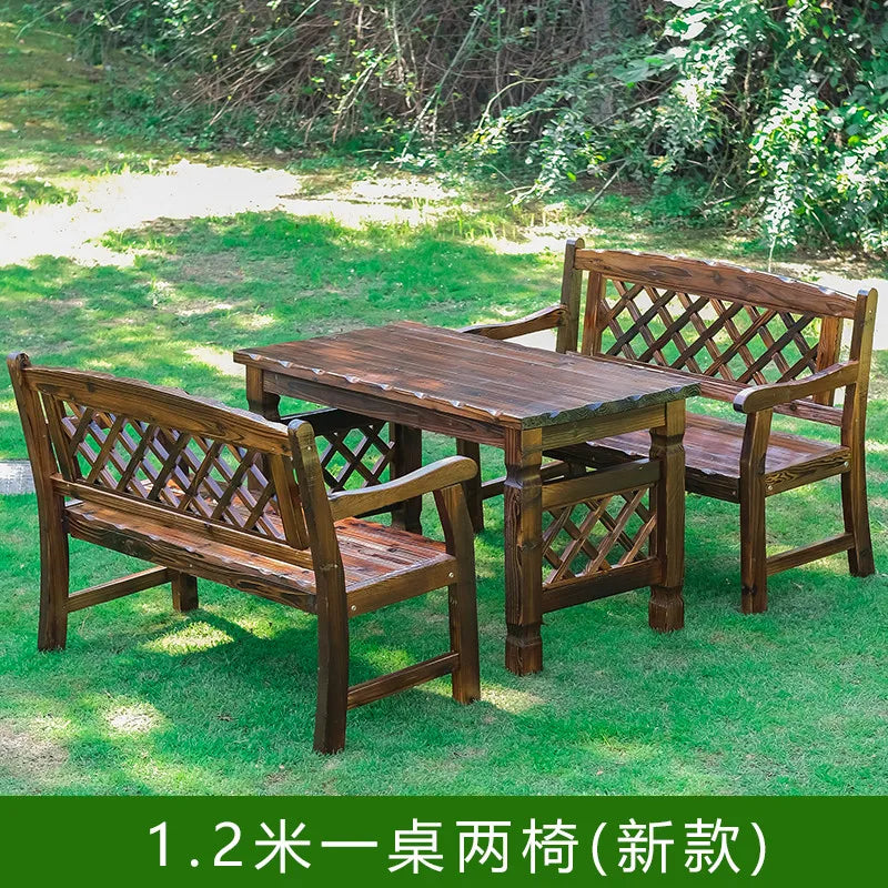 Outdoor Courtyard Anticorrosive Solid Wood Tables and Chairs Outdoor Open-Air Balcony Garden Waterproof and Sunscreen Leisure Ta
