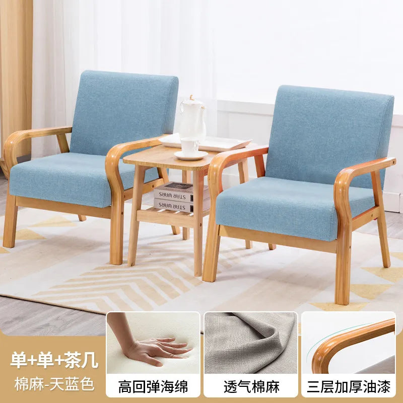 Fabric Combination Sofa Chair Single Casual Solid Wood Chair Living Room