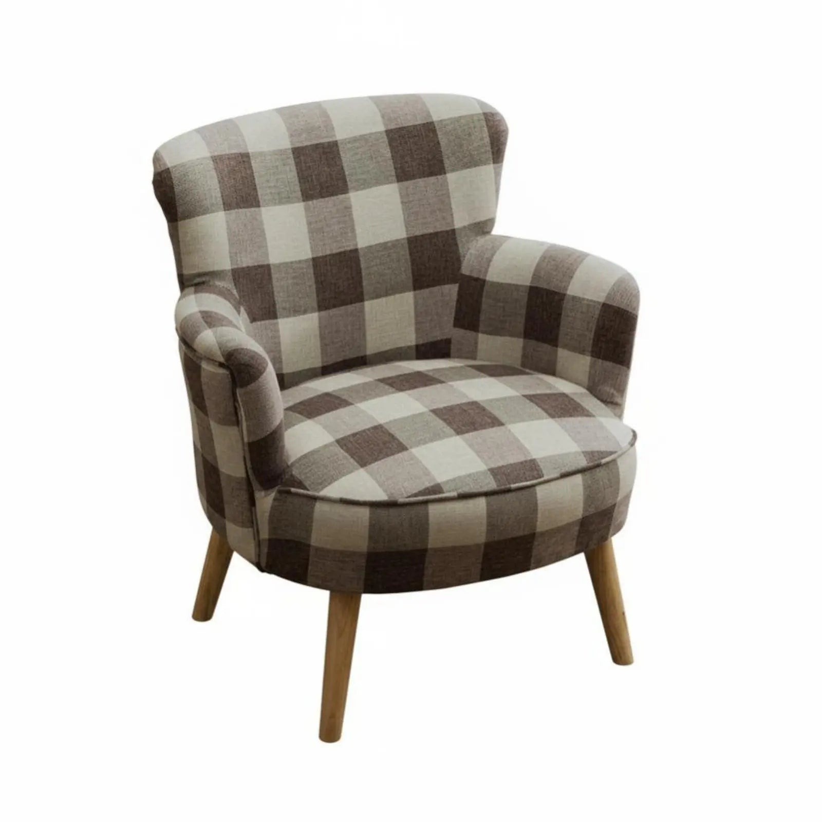 Plaid Upholstered Armchair Nordic Design Accent Chair Comfortable Seating Wooden Frame for Readers, Homeowners, Bedroom, Balcony