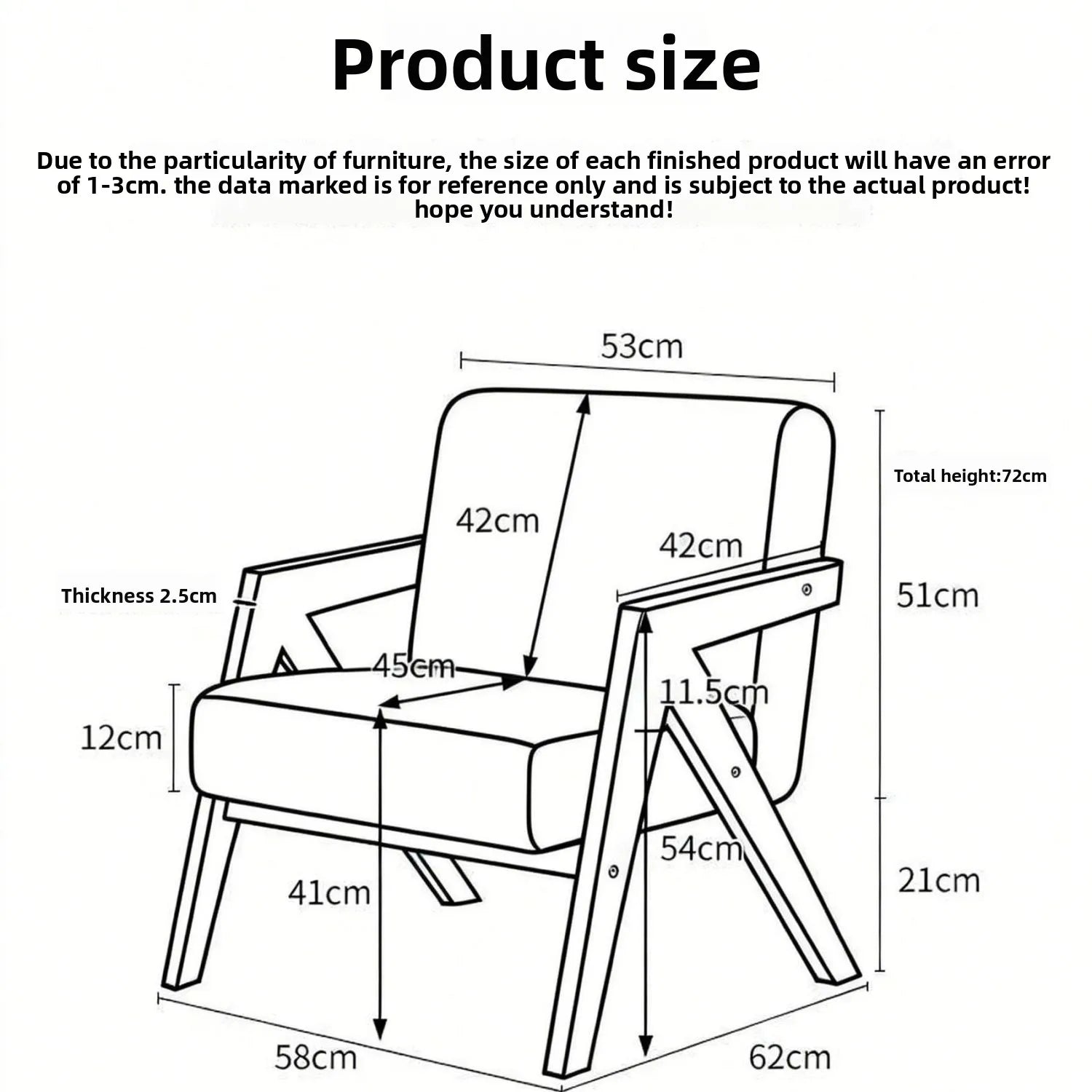 American Style Fabric Armchair with High-Density Sponge Cushionsolid Wood Framecomfortable Living Room Seating for Homebedroom