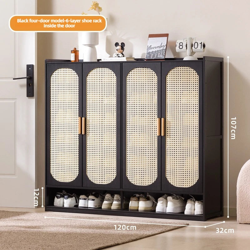 Multi Layer Bamboo Antique Style Shoe Cabinet, Rattan Breathable Shoe Cabinet, Living Room Kitchen Dining Room Storage Cabinet