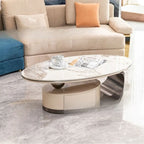 Italian Light Luxury, Rock Slab Coffee Table, Modern Living Room Stainless Steel, Oval Small Apartment