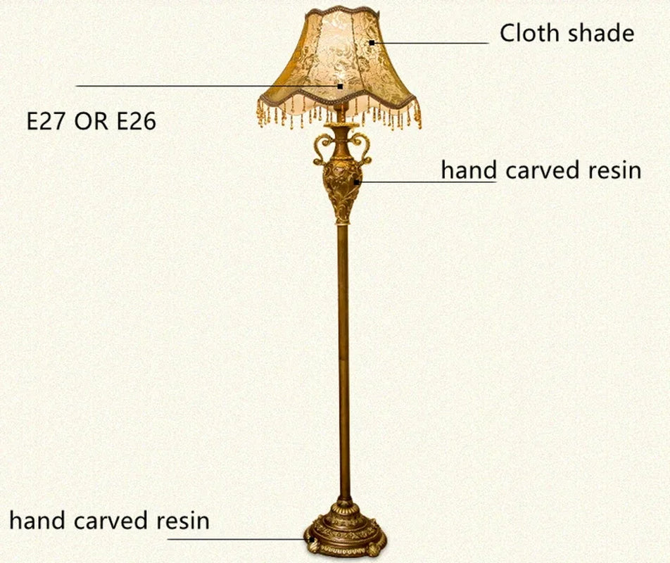 Foot Switch Classical Medieval Floor Lamp Resin Vintage Living Room Home Lustre Fixtures with Retro Pastoral Lampshade Lamp