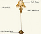 Foot Switch Classical Medieval Floor Lamp Resin Vintage Living Room Home Lustre Fixtures with Retro Pastoral Lampshade Lamp