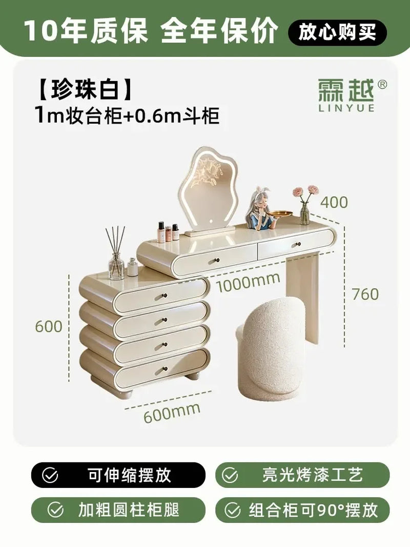 M45 Dresser, Chest, Integrated Italian Light Luxury Bedroom, Retractable Cream Style Small Makeup Table