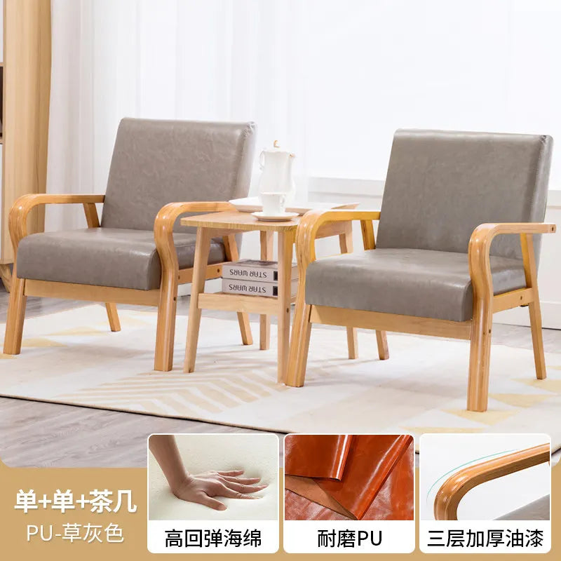 Fabric Combination Sofa Chair Single Casual Solid Wood Chair Living Room