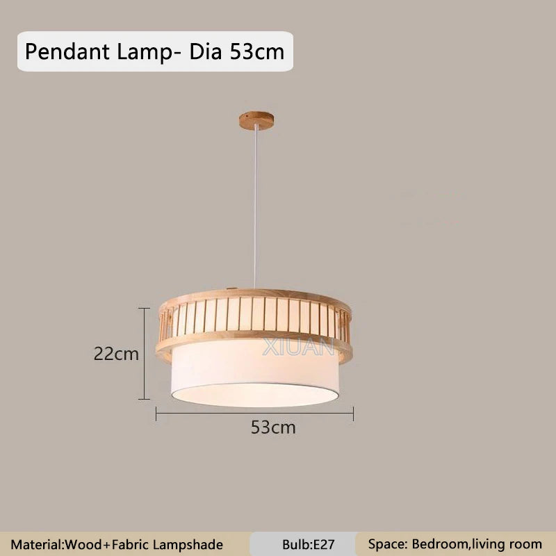 Nordic round Solid Wood Ceiling Lights Fabric Lampshade Living Room Bedroom Ceiling Lamp for Restaurant Study Homestay Indoor