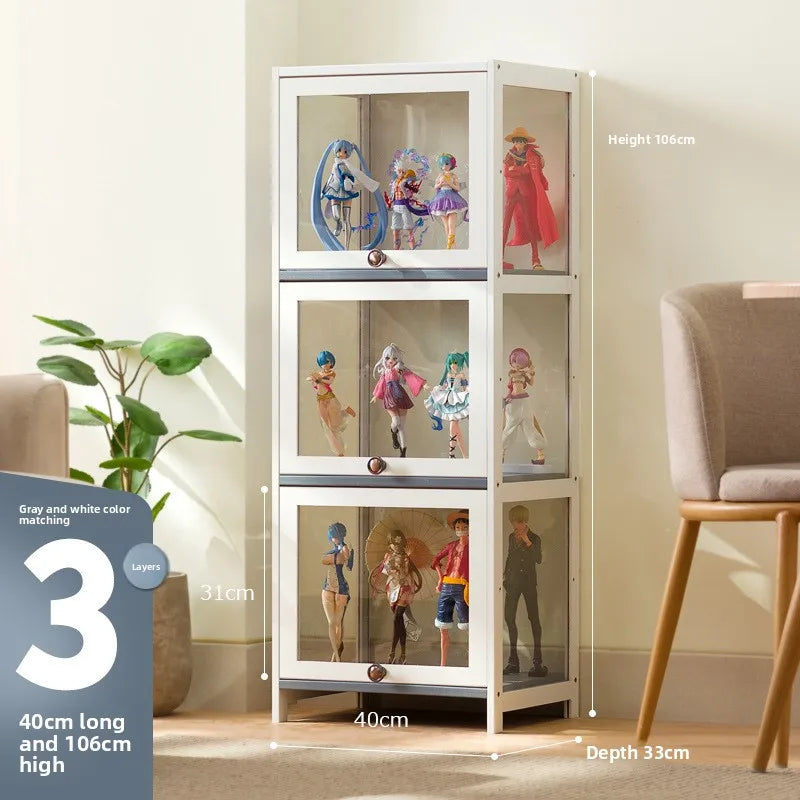 Figure Display Cabinet Imitation Glass Transparent Dust-Proof Display Cabinet Lego Toys Acrylic Storage Box Bookcase Shelf