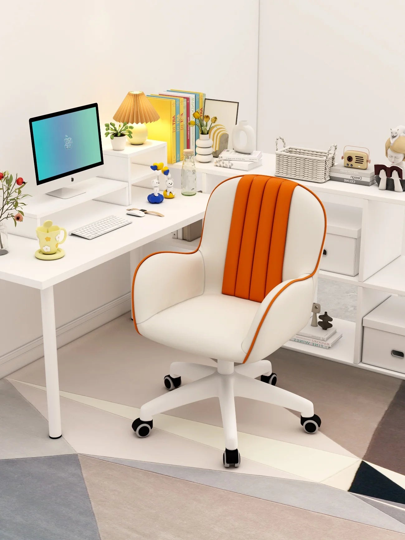 Simple Modern Computer Chair Latex Cushion Seat 360° Rotation Study Office Chair Bedroom Makeup Chair White Steel Legs