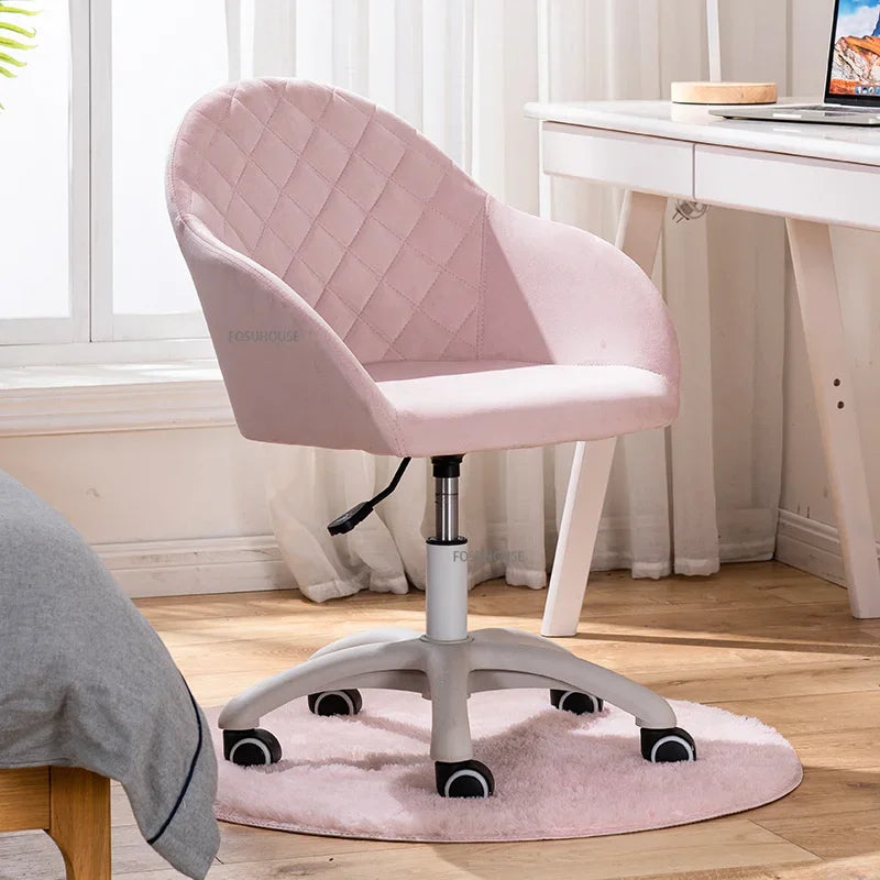 Nordic Furniture Velvet Office Chair for Office Student Study Lift Swivel Chair Home Comfortable Backrest Girl Pink Gaming Chair