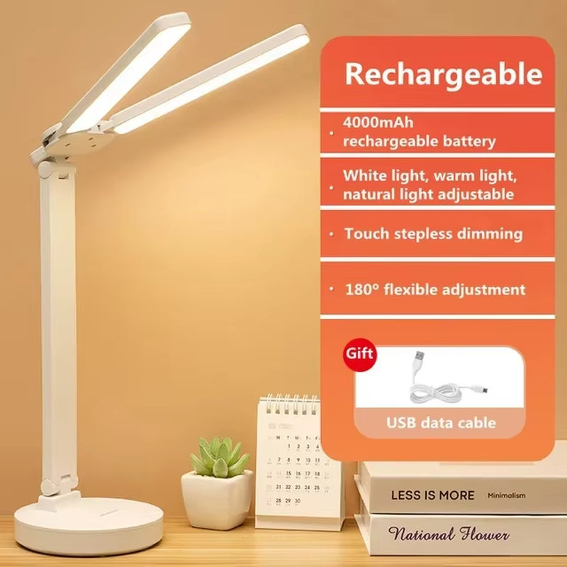 LED Desk Lamp 3 Levels Dimmable Touch Night Light USB Rechargeable Eye Protection Foldable Table Lamp for Bedroom Bedside Readin