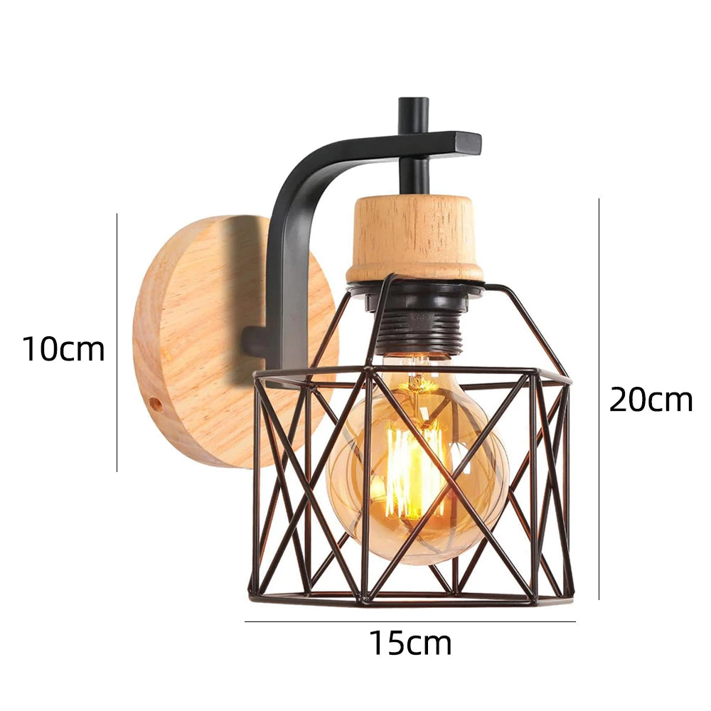 Vintage Retro Wood Wall Lamp Sconce Modern Wall Lights E27 LED Industrial Decor Indoor Lighting Bedside Lamp Dining Room Bedroom