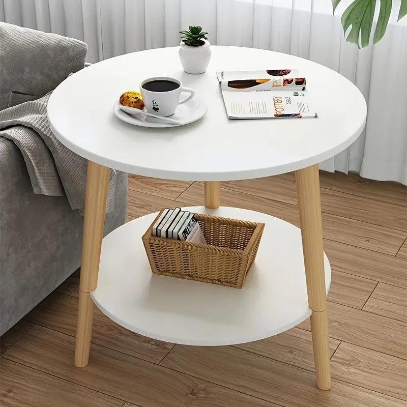 Household Double-Tier round Coffee Table, Minimalist Design, Compact Size, Perfect for Home Decoration and Daily Use.