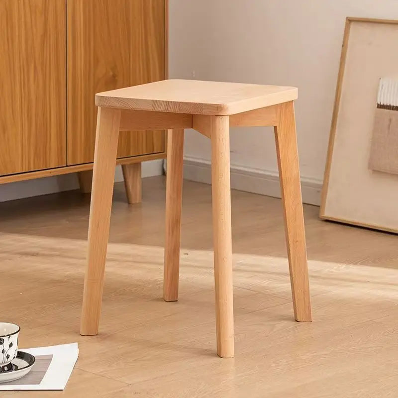 Household Restaurant Solid Wood Stool Living Room Stack Dining Chair Walnut Color Square Stool Modern Simplicity Makeup Stool