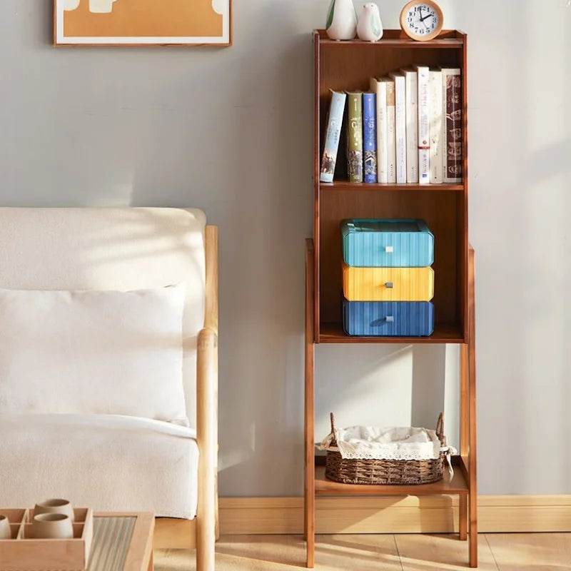 Walnut Colored Bookshelf, Desk Side Cabinet, Floor Standing Storage Cabinet for Living Room, Bedroom & Study - Bamboo Cabinet