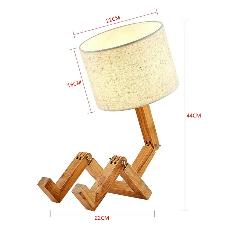 Modern Cloth Art Wood Desk Table Lamp Robot Shape Wooden Table Lamp Decor Luminaires Parlor Study Bedroom Night Light