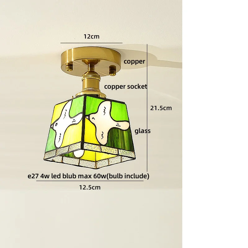 Flush Mount LED Ceiling Light Fixture Bathroom Kitchen Bedroom White Peace Dove Copper Tiffany Glass Plafond Lamp Lamparas