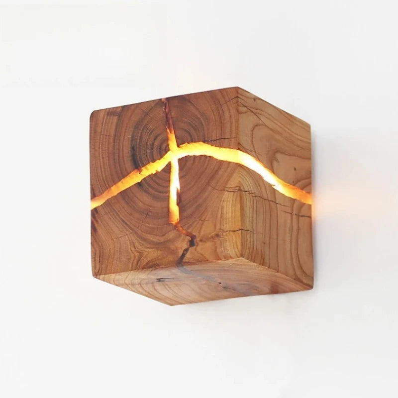 Entrance Background Decoration Cracked Wood Grain Wall Lamp Creative Square Nordic Solid Wood Wall Bedside Lamp