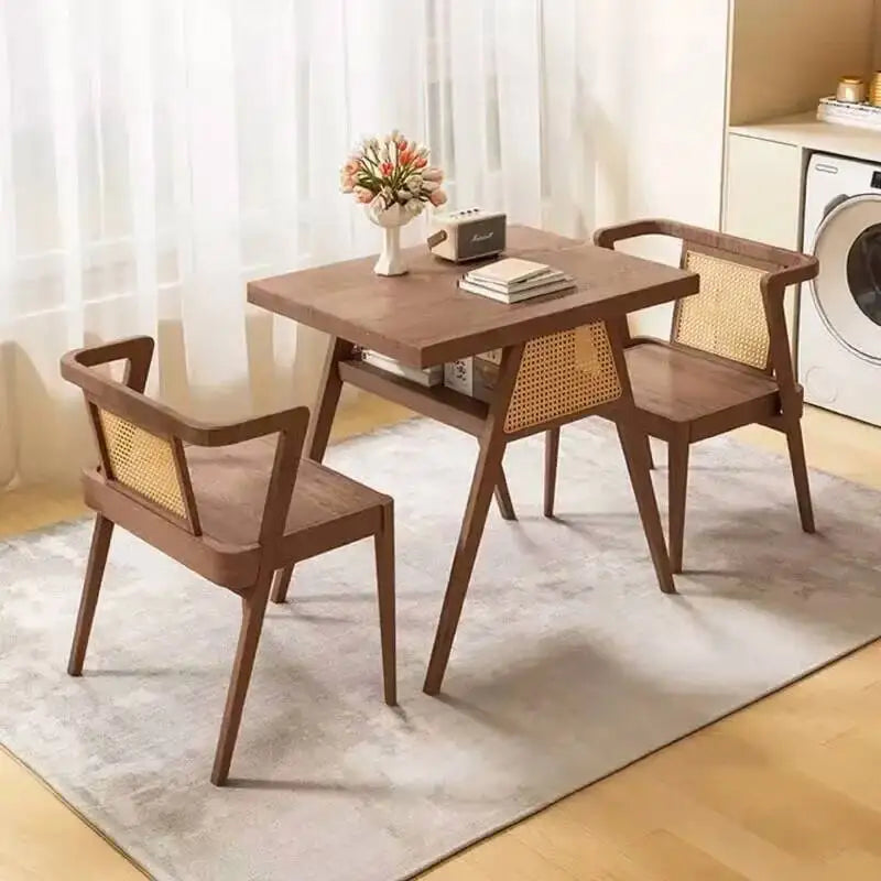 Garden Leisure Balcony Tea Table Solid Three-Piece Patio Furniture Rattan Wood Outdoor Tables and Chairs Furniture Nordic Sets M