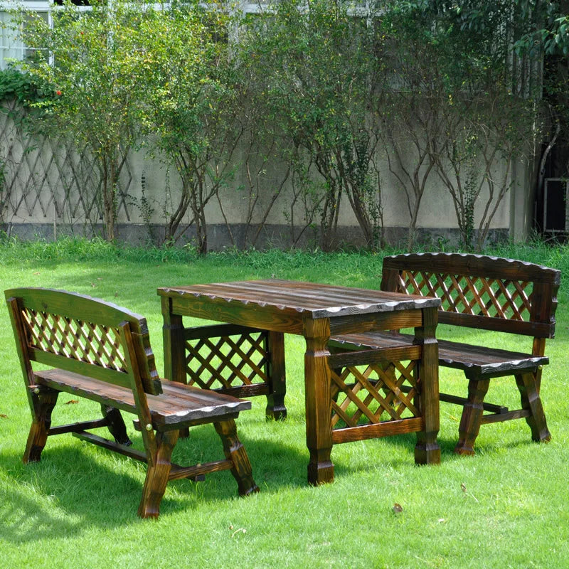 Outdoor Courtyard Anticorrosive Solid Wood Tables and Chairs Outdoor Open-Air Balcony Garden Waterproof and Sunscreen Leisure Ta