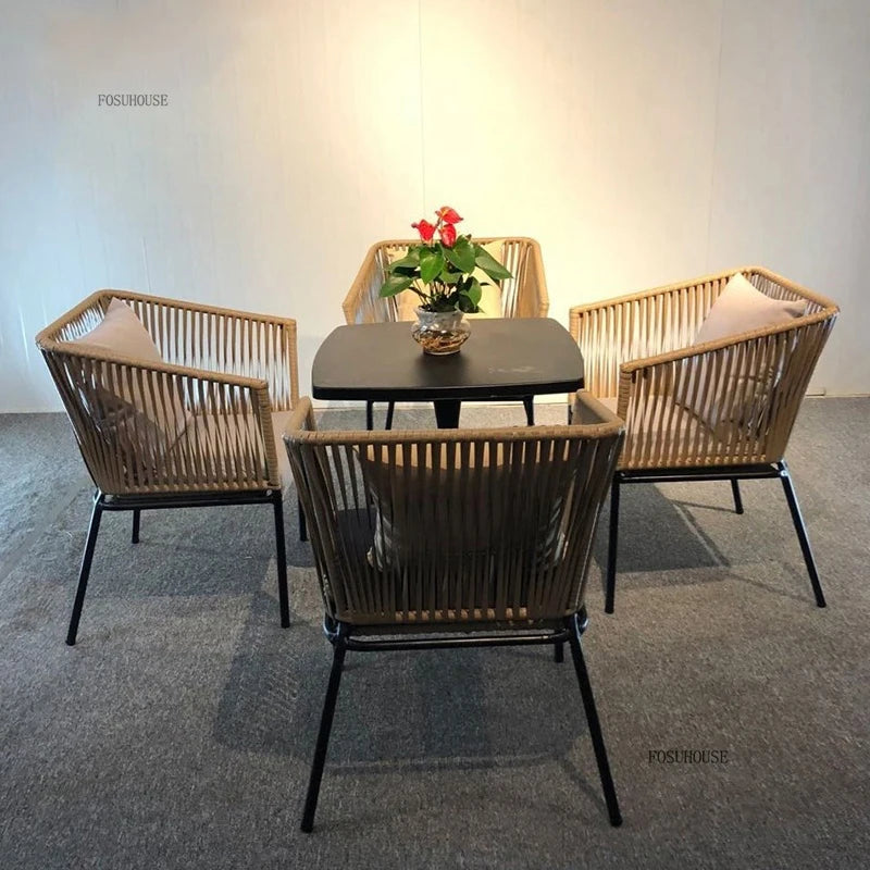 Nordic Aluminum Alloy Outdoor Table and Chair Set Villa Courtyard Garden Leisure Hemp Rope Chairs Outdoor Garden Furniture Sets