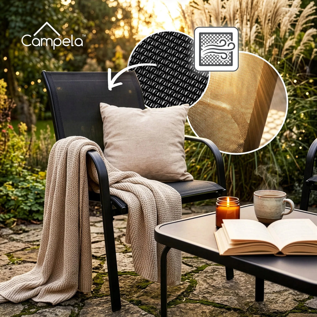 GARDEN FURNITURE SET for 4 PEOPLE: SOFA, CHAIRS, and TABLE — for PATIOS and GARDENS —