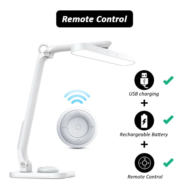 Remote Control LED Desk Lamp Eye-Caring Adjustable Office Lamp USB Charging Touch Control Memory Function Reading Table Lights